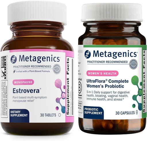 [BRSRAAIOBUPR6HL5] Metagenics HerWellness Estrovera (30 Tablets) & UltraFlora Complete Women's Probiotic (30 Capsules) - Hormone-Free Menopause Support - Aids Digestive Health