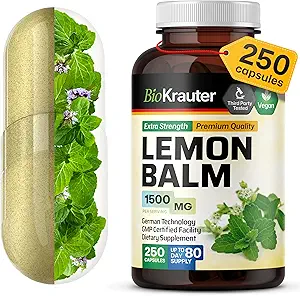 [BRSROZILCABWE3L5] BIO KRAUTER Lemon Balm Capsules 1500 mg - 250 Count - Vegan Melissa Herbal Supplement - Natural Relaxation Support - Lemon Balm Leaf