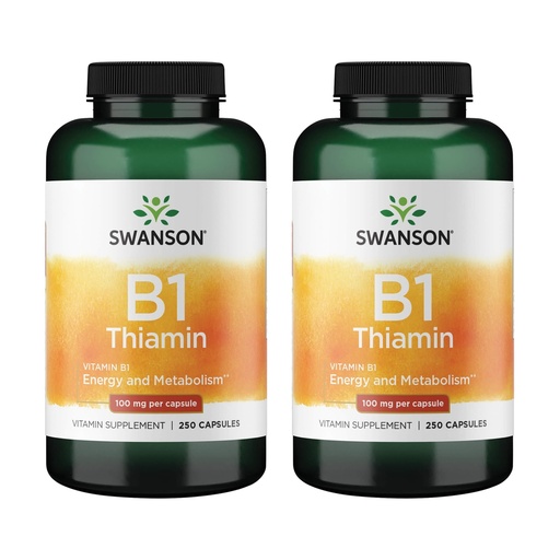 [BRSWGZIBDEDRQCTV] Swanson Vitamin B1 (Thiamin) - Promotes Healthy Metabolism and Provides Energy Support - Natural Vitamin Supplement Supporting Optimum Nerve Cell Function - (250 Capsules, 100mg Each) (2 Pack)