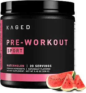 [BRSRM2TYBNYQIEY6] Kaged Sport Pre Workout Powder for Men & Women, Watermelon, Sport Certified, 188mg Caffeine, Nitric Oxide Supplement, Beta Alanine for Energy, Weightlifting, Cardio Endurance & Strength, 20 Servings