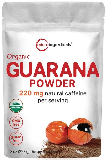 [BRSROYL4BN5RG3I7] Micro Ingredients Organic Guarana Powder 1,000mg Per Serv, 8 Ounces | 220mg Natural Caffeine Energizer, Brazilian Herbal Extract, Raw, Bulk Superfood, Coffee Substitute, Vegan Friendly, & Non-GMO