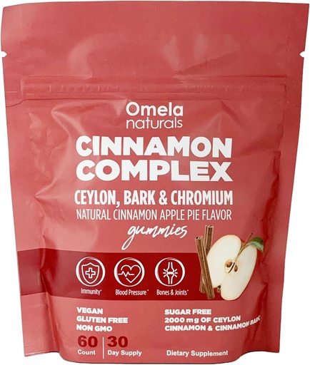 [BRSROBIZBUMWKYIV] Sugar-Free Ceylon Cinnamon Complex Gummies Apple Cinnamon Flavor | Immune Support & Antioxidant Supplements | 2000mg Cinnamon Complex with Chromium | Vegan, Non-GMO, Gluten-Free| 60ct