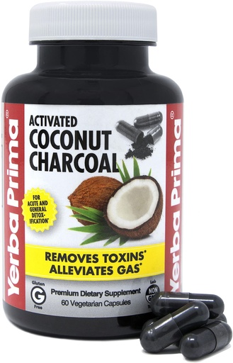 [BRSWGHAZDMHWOHYU] Yerba Prima Activated Coconut Charcoal, 60 Capsules - Natural Detox - Vegetarian, Vegan, Gluten Free, Non GMO