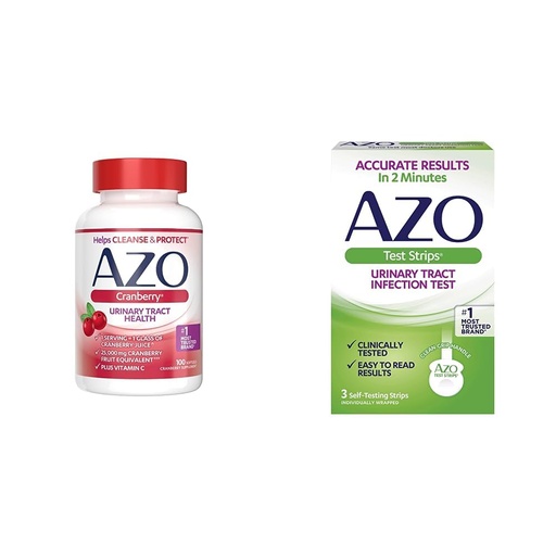 [BRSROEI2DMCAOFDJ] AZO Cranberry Urinary Tract Health Supplement & Urinary Tract Infection (UTI) Test Strips, Accurate Results in 2 Minutes, Clinically Tested, Easy to Read Results, 3 Count