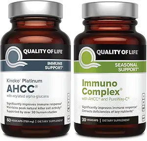 [BRSROAA6B55RY33P] Quality of Life AHCC Kinoko Platinum Mushroom Extract and Immuno Complex Featuring Vitamin C - Ultimate Immune Support Bundle