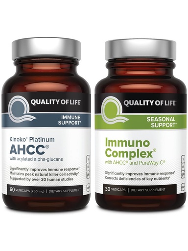 [BRSROAA6B55RY33P] Quality of Life AHCC Kinoko Platinum Mushroom Extract and Immuno Complex Featuring Vitamin C - Ultimate Immune Support Bundle