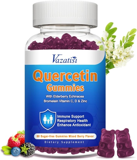 [BRSROYLQCJ4BUCAZ] Quercetin with Bromelain Gummies, Quercetin 1200MG Immune Sistemi və Antiinflamatuar, Chewable & Vegan Gummies, 60 Cts