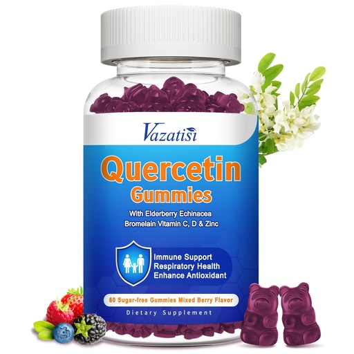 [BRSROYLQCJ4BUCAZ] Quercetin with Bromelain Gummies, Quercetin with Vitamin C Zinc & Elderberry for Immune System & Allergy, Chewable & Vegan Gummies, 60 Cts