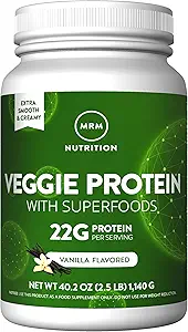 [BRSWIHTQBACWKGT4] MRM Nutrition Veggie Protein with Superfoods | Vanilla Flavored | 22g Complete Protein | Over 8.8g Essential Amino acids | 13 superfoods | with Omega 3s and Omega6s | Keto Friendly | 33 Servings