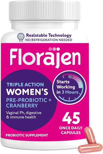 [BRSRMFQZBZ5QYC3G] Florajen Women's Probiotic, Prebiotic, & Cranberry Supplement for Vaginal Health, Immune Support, & Digestive Wellness - 30-Count