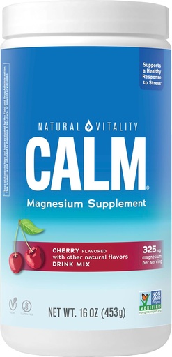 [BRSWIFT6BB4B6GDU] Natural Vitality Calm, Suplemento Magnesio, Anti-Stress Drink Mix Powder, Gluten Free, Vegan, " Non-GMO, Cherry, 16 oz