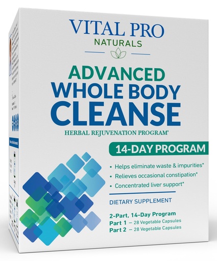 [BRSRMYYRBF5GGCQ4] Vital Pro Naturals - Advanced Whole Body Cleanse with Milk Thistle, Magnesium, Cape Aloe, and Herbs for Occasional Constipation and Healthy Elimination, 2-Part 14 Day Kit, 56 Capsules
