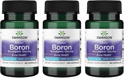 [BRSWGAANDMNWOHL2] Swanson Boron from Albion - Boroganic Glycine Supplement Supporting Joint Health & Bone Health - High Absorption Formula May Support Overall Balance - (60 Capsules, 6mg Each) (3 Pack)