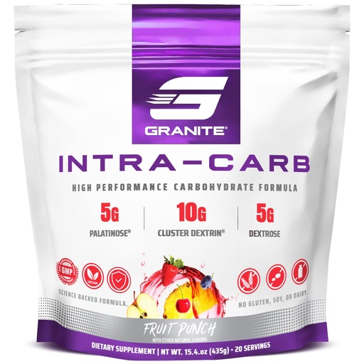 [BRSWY2QCC4HAAALX] Granite Intra Carb Powder, Fruit Punch Flavor, High-Performance Carbohydrate Blend with Cluster Dextrin, Palatinose, & Dextrose, Supports Energy and Training (20 Servings)