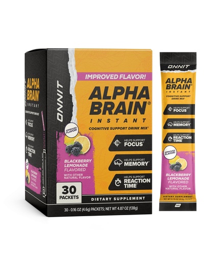[BRSWGAATCUBWAH3G] ONNIT Alpha Brain Instant Cognitive Support Drink Mix, BlackBerry Lemonade Flavor, Nootropic Supplement for Focus, Memory, and Clarity, 0.13 oz Packets, 30 Count