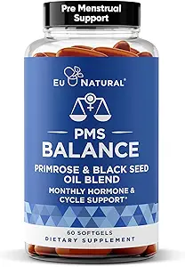 [BRSWYHQTCIBGEHTP] Balance PMS Vitamins for Women - Hormone Balance for Women, Menstrual Support - Primrose Oil, Black Seed Oil & DIM - 60 Liquid Softgels
