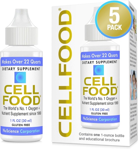 [BRSWIYQGB4AAMDQV] Cellfood Oxygen Boost - 1 fl oz, 5 Pack - Liquid Oxygen Supplement for Lymphatic Drainage, Altitude Disease, Jet Lag, Moeheid, Hoofdpijn, Hangovers & Energy - Glutenvrij, Cert. Kosher