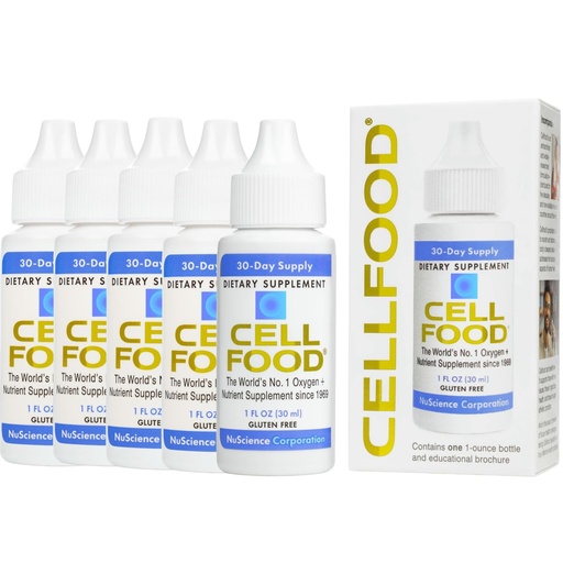 [BRSWIYQGB4AAMDQV] Cellfood Oxygen Boost - 1 fl oz, 5 Pack - Liquid Oxygen Supplement for Lymphatic Drainage, Altitude Sickness, Jet Lag, Fatigue, Headaches, Hangovers & Energy - Gluten Free, Cert. Kosher