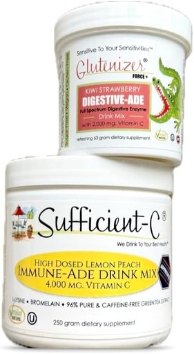 [BRSW2BIZDMMBM3LG] Sufficient-C 250 gram Lemon Peach Immune-ade Drink Mix & Glutenizer Force Plus Kiwi Strawberry Digestive-ade Drink Mix - Bundle Savings