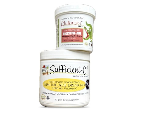 [BRSW2BIZDMMBM3LG] Sufficient-C 250 gram Lemon Peach Immune-ade Drink Mix & Glutenizer Force Plus Kiwi Strawberry Digestive-ade Drink Mix - Bundle Savings