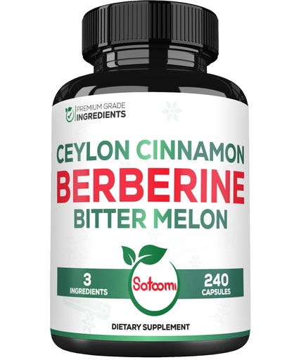 [BRSROFARPN7Q4F37] Satoomi Berberine 1500mg Supplement with Organic Ceylon Cinnamon Bark & Bitter Melon - 240 Vegan Capsules for 80 Servings - Immune System, Heart Health, Body Management & Digestion Support