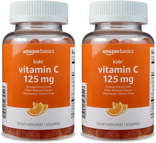 [BRSRO2TQAEIQ2G3O] Bases Vitamine C pour enfants 125 mg Gommies, Orange, 60 Compte, Santé immunitaire, 2 mois d'approvisionnement (précédemment Solimo) (Paquet de 2)
