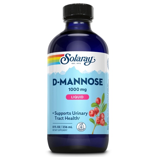 [BRSWGYDROYBBG3DP] SOLARAY D-Mannose 1000 mg Liquid Formula with CranActin Cranberry Extract - D Mannose Cranberry Supplement for Women & Men, Urinary Tract & Bladder Health Support with Vitamin C - 8 fl oz