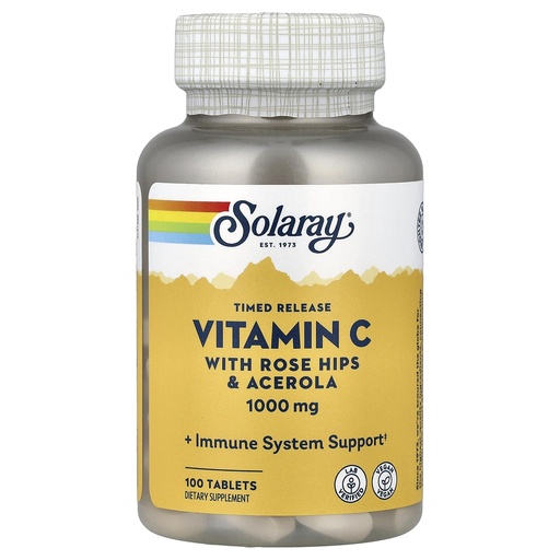 [BRSWIYTYCUPWEHY3] SOLARAY Vitamin C 1000mg Timed Release Tablets with Rose HIPS & Acerola Bioflavonoids, Two-Stage for High Absorption & All Day Immune Function Support, 60 Day Guarantee (100 Servings, 100 Tablets)