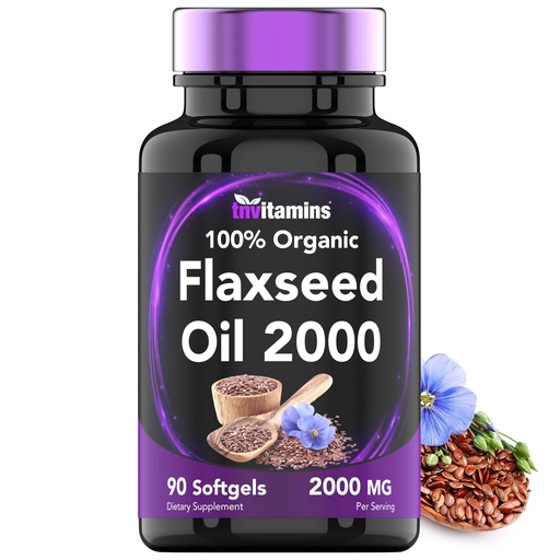 [BRSRMBIPCV6BSCY3] tnvitamins Organic Flaxseed Oil Softgels: 2000 mg - 90 Softgels | High in Omega-3 Fatty Acids | Flaxseed Oil Supplement for Women & Men | Non-GMO