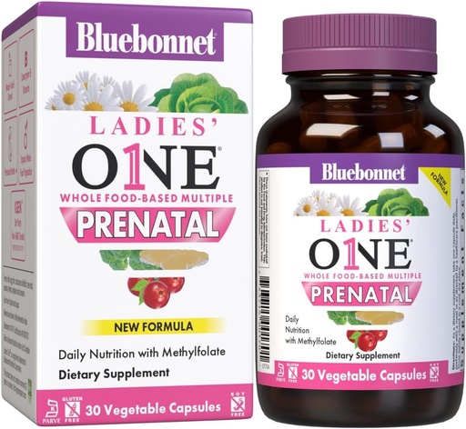 [BRSRAZD5OQFGGALF] BlueBonnet Nutrition Ladies' One Prenatal Whole Food-based Multiple, Daily Nutrition*, Prenatal & Postnatal Health*, Non-GMO, Kosher, Gluten-Free, Soy-Free, 30 Fruit Kapsüls, 30 Xidmət