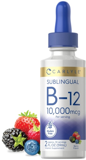 [BRSW2AYYCR5BG3DA] Carlyle Vitamin B12 Sublingual Liquid Drops | 10,000mcg | 2 fl oz | Vegetarian, Non-GMO, Gluten Free