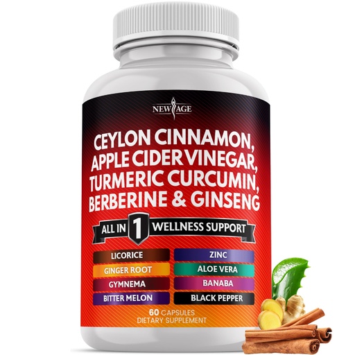 [BRSRAZT4DMCBYCTL] Ceylon Cinnamon, Turmeric, Apple Cider Vinegar, Ginseng, Aloe Vera, Berberine Plus Banaba, Ginger Root - 60 Count