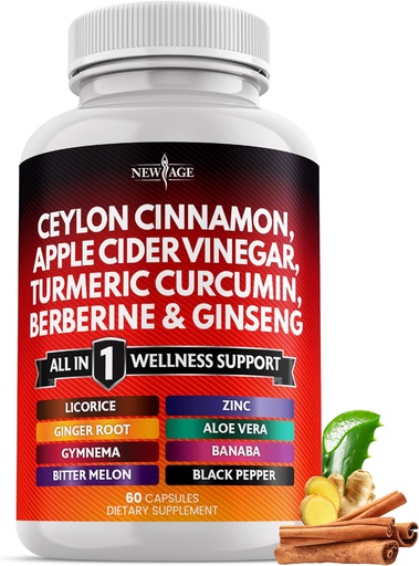 [BRSRAZT4DMCBYCTL] Ceylon Cynamon, Turmeric, Jabłko Cydr Ocet, Ginseng, Aloe Vera, Berberine Plus Banaba, Ginger Root - 60