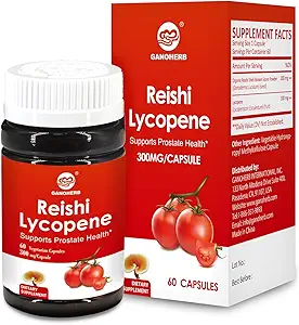 [BRSRAFQ5OR6W2DT3] Lycopene Supplement 100mg, Natural Tomato Extract with Reishi Mushroom 200mg, Mushroom Capsule for Immune Health, Gluten-Free, Non-GMO, Vegan, 60 Rapid Release Capsules