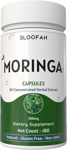 [BRSRAY33CQCQ4ETB] Moringa Capsules 500mg | 100% Pure Moringa Oleifera Leaf | Concentrated 10:1 Extract Powder | Non-GMO, Nutrient-Rich Vegetarian Green Superfood (180 Count (Pack of 1)