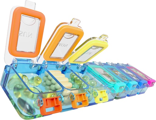 [BRSROBLYPIPRSYA2] BEXEEN Weekly Medicine Pill Organizer Waterproof 7 Day Large Pill Box Daily Pill Case Cute Vitamin Organizer Portable Pill Container Travel Pills Holder XL Supplement Medication Dispenser One a Day