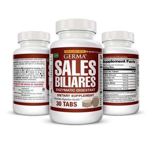 [BRSWIYAQAVYW2F3I] Germa Bile Salts Natural Dietary Supplement, for Liver Support / Sales Biliares Suplemento Dietetico Natural, Ayuda Higado 30 Tabs