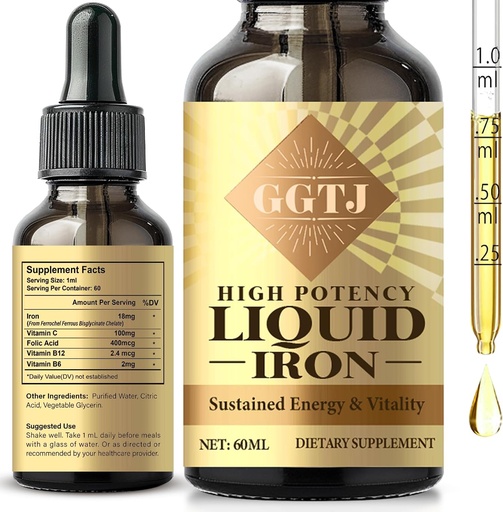 [BRSRAHQZOF4AODTL] Iron Drops for Women, Iron Supplement for Women & Men, Iron Vitamin for Anemia & Immune Support, Vegan, 2 Fl Oz