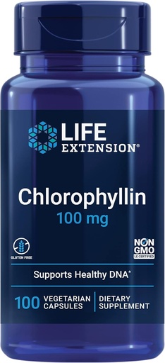 [BRSWIEDZDIAQGCLK] Extensión da vida Chlorophyllina, antioxidante e apoio á saúde do ADN, Gluten-Free, Non-GMO, Vegetarian, 100 cápsulas vexetarianas