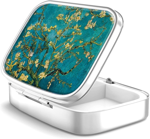 [BRSW2BQCDF5BQALO] Pill Box 2 Compartment Small Pill Case,Portable for Pocket or Purse Pill Organizer Pill Container Holder to Hold Vitamins, Medication, Fish Oil and Supplements(Almond Blossom)