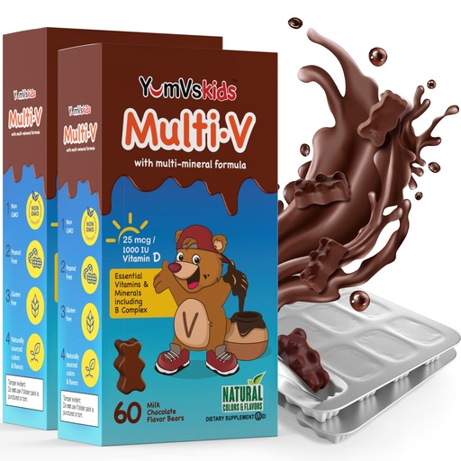 [BRSRMAL3A56QKYA6] YUM-V'S - Kids Multivitamin Chewable Chocolate Bears - Multivitamin for Kids Supplement - 16 Vitamins & Minerals - Vitamins Including D, Zinc, C, B Complex & More, 60 Count (Pack of 2)