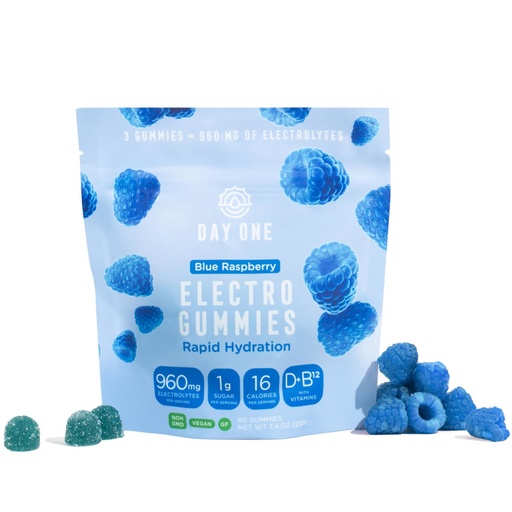 [BRSRAZQCAF6Q22D5] Day One Electrogummies - 60pcs of Blue Raspberry Flavored Electrolyte Gummies for Hydration and Recovery - Packed with Essential Electrolytes Ideal for Workouts, Running, Hiking and More