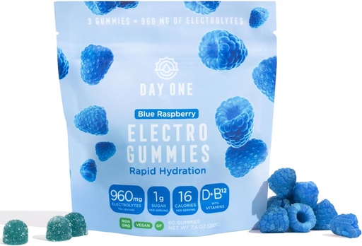 [BRSRAZQCAF6Q22D5] Hari Pertama Electrommies - Electrolite Hydration Gummies - Ideal untuk Hydration & Energy Boost - Support untuk Post & Pre Workout - untuk Pria, Wanita, Anak-Anak - raspberry Biru Flavored - 60 Gummies