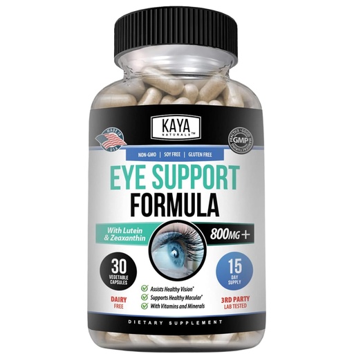 [BRSRMEDRC55RQDI4] Kaya Naturals Eye Health Supplement, Lutein and Zeaxanthin, Vision Health, Eye Strain Support 800 mg Vitamin Supplement 30 Capsules