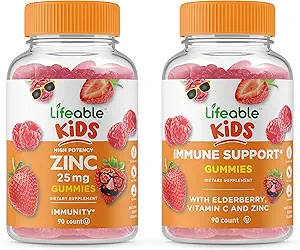 [BRSW2HQTPJ5WYDY4] Lifeable Zinc 25mg Kids + Immune Support Kids, Gummies Bundle - Great Tasting, Vitamin Supplement, Gluten Free, GMO Free, Chewable Gummy