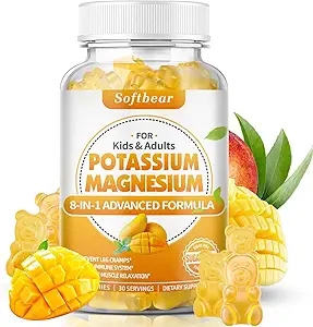[BRSRAHYHAAAWACYU] softbear Potassium Magnesium Gummies for Women, Calcium Magnesium Potassium Supplements with Vitamins Sugar-Free Potassium Citrate Gummies Support Muscle Health, Mango Flavor 60 Count