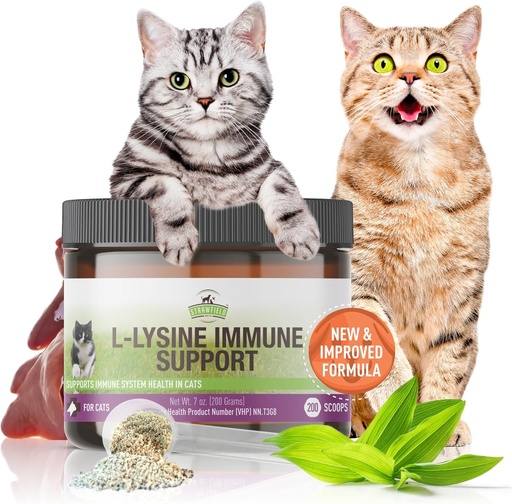 [BRSWGFT5CEBW23T2] Strawfield Pets L-Lysine Immune Support for Cats & Kittens - 200g Chicken Liver Flavor Granules with Scoop, Immune Health Supplement Cat Cold Relief, Sneezing, Congestion, Running Nose, Watery Eyes