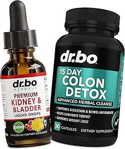 [BRSRAEI3OQMWO3IY] Kidney Support Supplement Bladder & Colon Cleanser Detox - Organic Kidney Bladder Supplements Drops, 15 Day Intestinal Cleanse Pills Probiotic - Renal Cleanse Detox Urinary Tract Bowel Movement