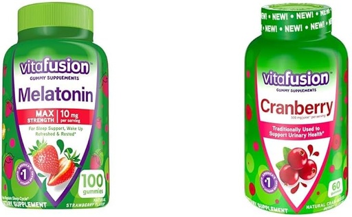 [BRSRAYYYBEJQIDTU] Vitafusion Melatonin 10mg Gummies 50 Day Supply and Cranberry Gummies for Women 60 Count