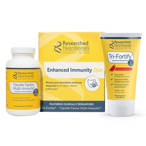 [BRSRAATYBF4BG2D6] Researched Nutritionals Liposomal Glutathione (450mg) + Colostrum & Mushrooms Supplement for Immunity - Enhanced Immunity Duo - Tri-Fortify Watermelon + Transfer Factor Multi-Immune (2 Piece Set)